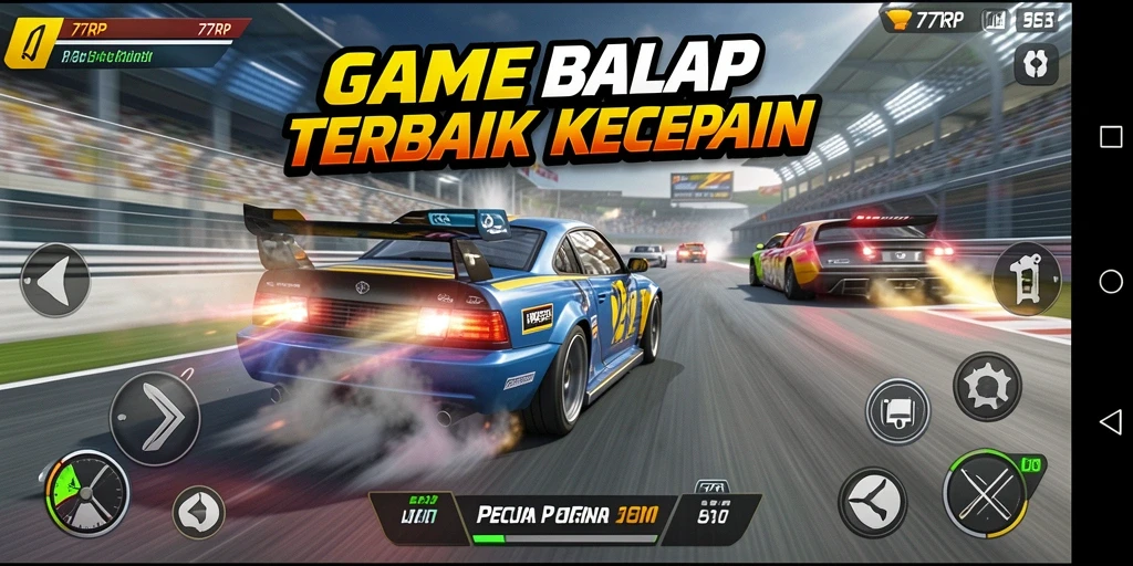 Gameplay mendebarkan dari game balap 77RP yang menampilkan kendaraan dan lintasan.