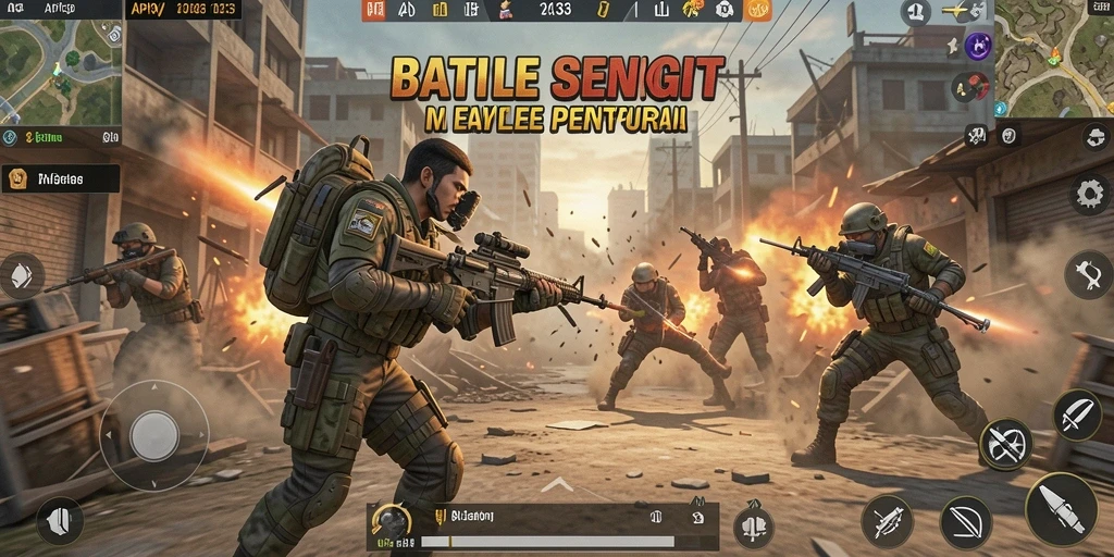 Screenshot utama API33 menampilkan gameplay aksi Battle Royale yang mendebarkan.