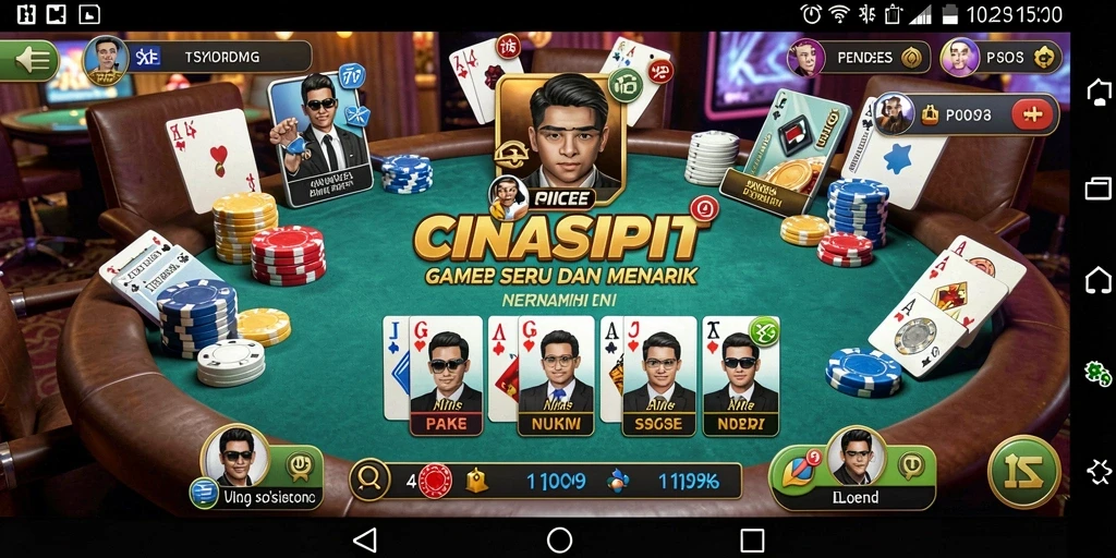 Tampilan utama gameplay CINASIPIT yang menawan dengan aksi poker.