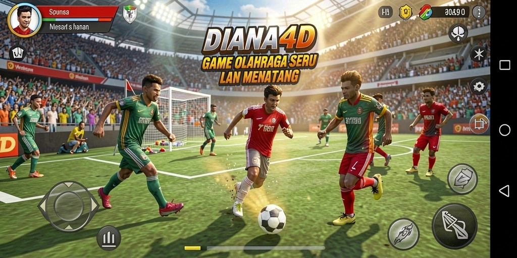 Tampilan gameplay DIANA4D yang dinamis dan menegangkan saat pertandingan olahraga.