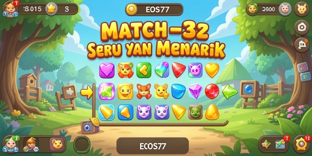 Tangkapan layar dari gameplay EOS77 dengan tantangan Match-3 yang menarik.