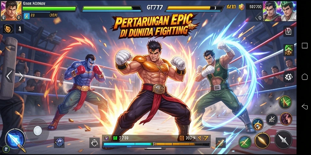 Screenshot GT777 menampilkan pertarungan seru antara dua karakter berbeda.