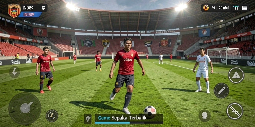 Tampilan utama IND89 menampilkan aksi pertandingan sepak bola yang mendebarkan.