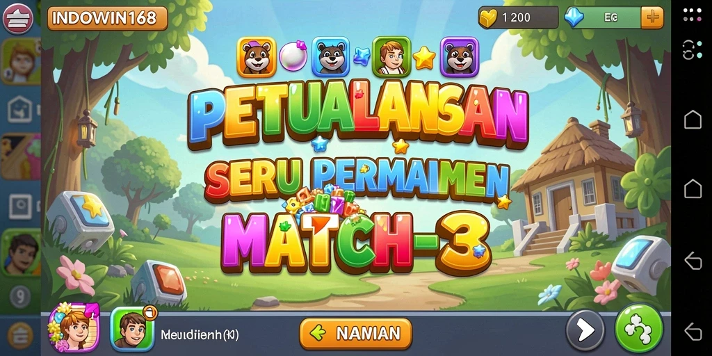 Tampilan gameplay menarik di INDOWIN168 dengan level Match-3 yang menantang.