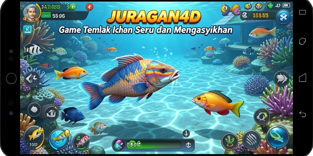 Tangkapan layar utama JURAGAN4D menampilkan aksi seru tembak ikan.