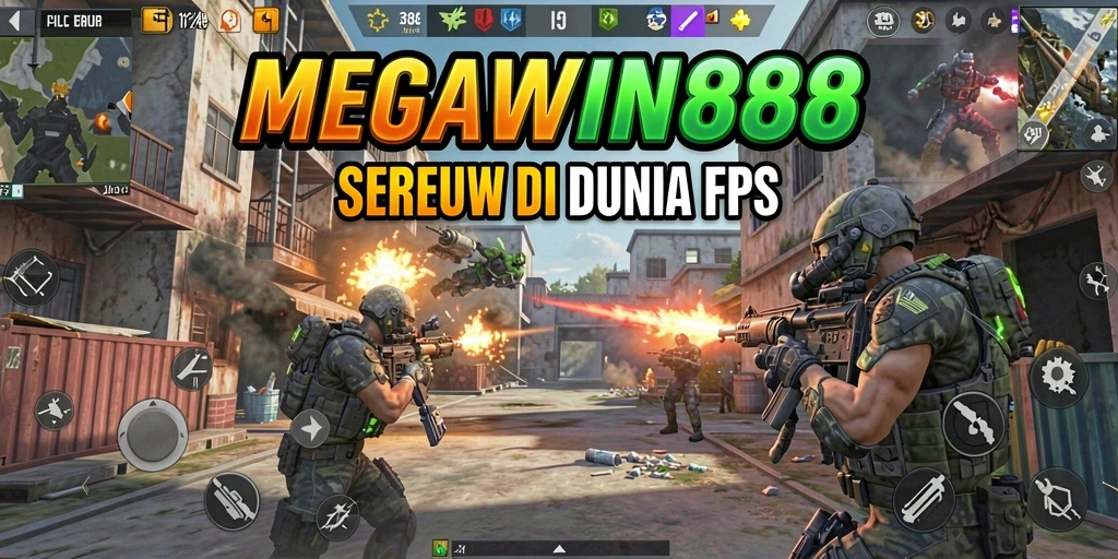 Menampilkan aksi seru dalam permainan FPS MEGAWIN888.