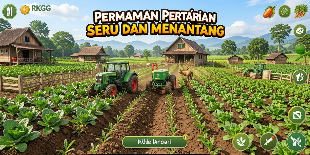Tampilan gameplay RKGG yang menarik dengan lahan pertanian yang luas.
