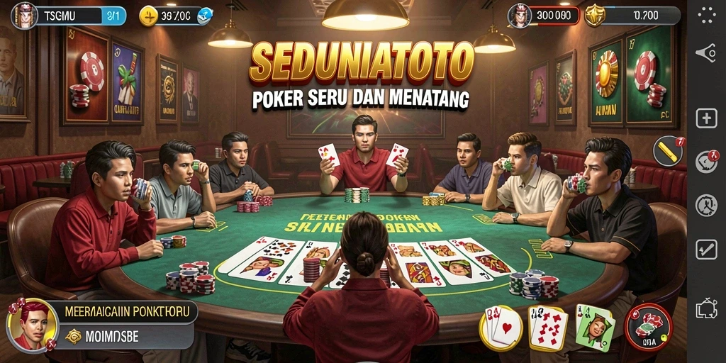 Tampilan gameplay SEDUNIATOTO dengan aksi poker yang mendebarkan.