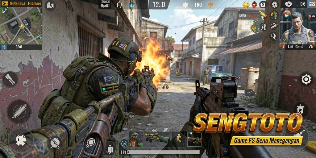 Screenshot dari gameplay SENGTOTO di medan perang FPS.