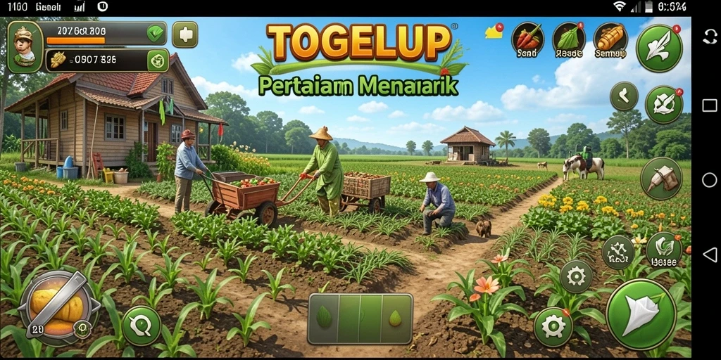 Tampilan gameplay interaktif TOGELUP dengan aktivitas pertanian.